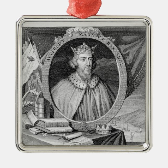 Alfred the Great (849-99) King of Wessex, graviert Silbernes Ornament (Vorne)