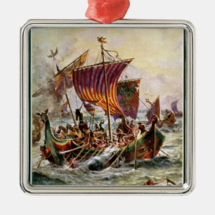 Alfreds Galeeren, die den Viking-Drachen in Silbernes Ornament