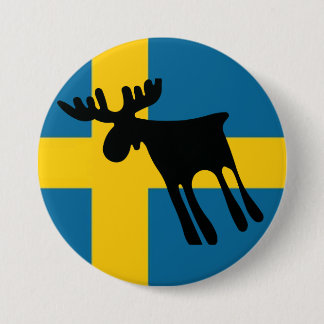 Älg / Moose med Svenska flaggan Button