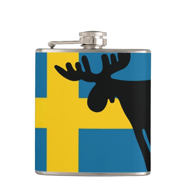 Älg / Moose med Svenska flaggan Flachmann (Vorderseite)