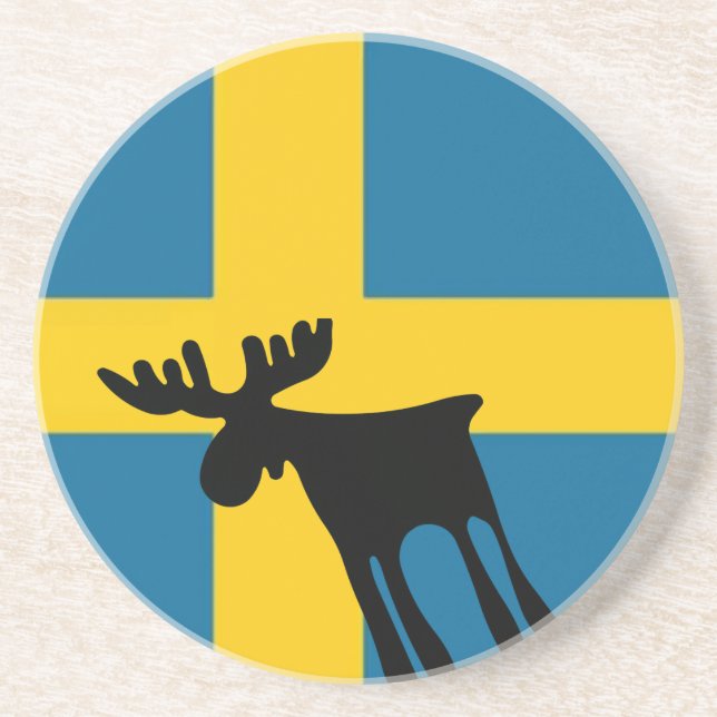 Älg / Moose med Svenska flaggan Sandstein Untersetzer (Vorne)