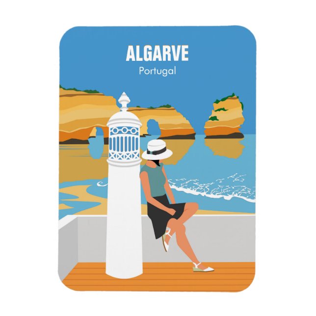 Algarve Beach Girl Reisen Vintag Magnet (Vertikal)