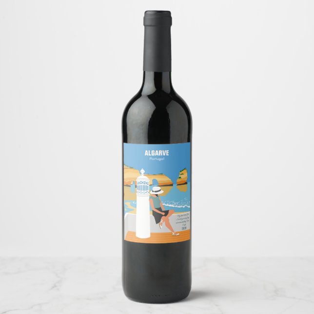 Algarve Beach Girl Reisen Vintag Weinetikett (Vorderseite)