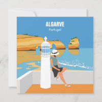 Algarve Beach Girl Reisen Vintage Karte