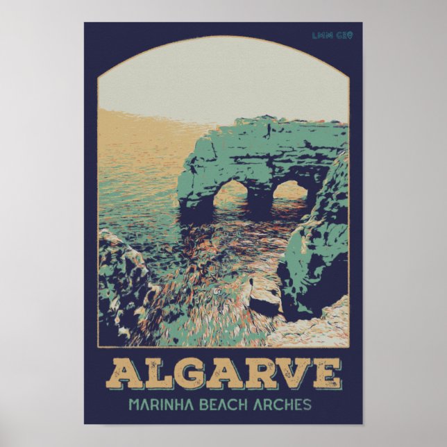 Algarve Marinha Strand Portugal Jahrgang Reise Poster (Vorne)