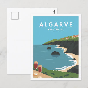 Algarve Portugal Berühmter Reiseort Illustration Postkarte