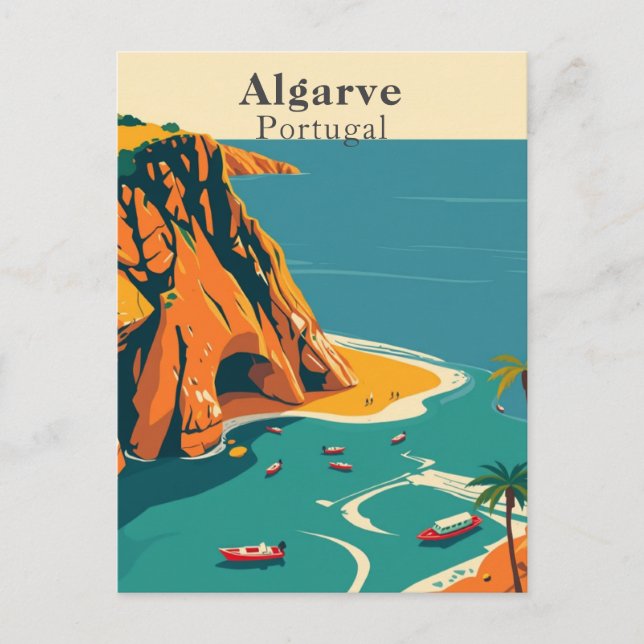 Algarve, Portugal Europäische Retro-Küstenart Postkarte (Vorderseite)