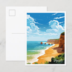 Algarve Portugal Reisen Vintage Abbildung Postkarte