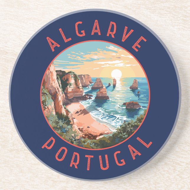 Algarve Portugal Retro-Distressed Circle Getränkeuntersetzer (Vorne)