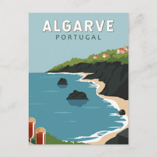 Algarve Portugal Retro-Reise Kunst Vintage Postkarte