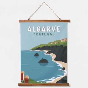 Algarve Portugal Retro Reisen Vintag Wandteppich Mit Holzrahmen