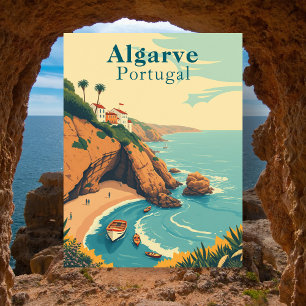Algarve Portugal Retro-Strand Reise Postkarte