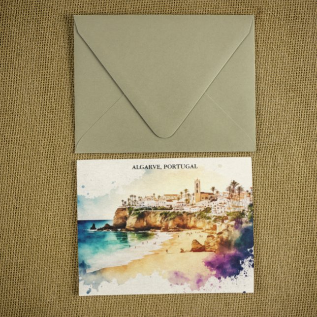 Algarve Portugal Wasserfarbenreise Postkarte (Algarve Portugal travel postcard)