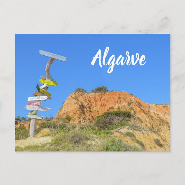 Algarve Rocks und Wegweiser Portugal Postkarte (Vorderseite)