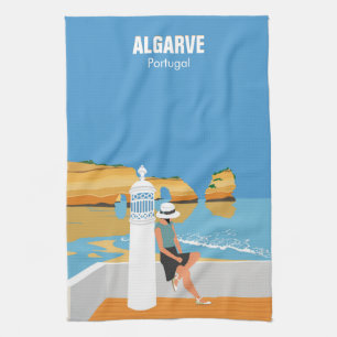 Algarve-Strand-Mädchen-Reise im Vintage-Stil Geschirrtuch