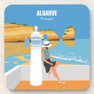 Algarve-Strand-Mädchen-Reise im Vintage-Stil Getränkeuntersetzer