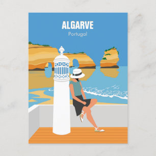 Algarve-Strand Mädchen Reise im Vintage-Stil Postkarte