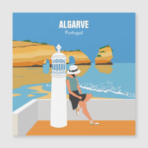 Algarve Strand Mädchen Reise Vintage Stil Magnetkarte