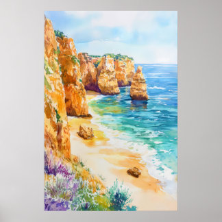 Algarve Watercolor Poster Watercolor Vintage