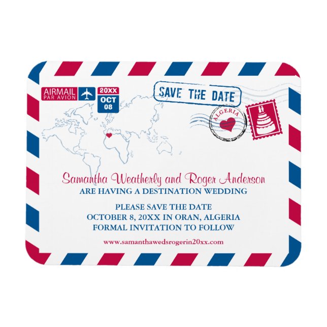 Algeria Airmail Wedding Save the Date sz 3x4 Magnet (Horizontal)