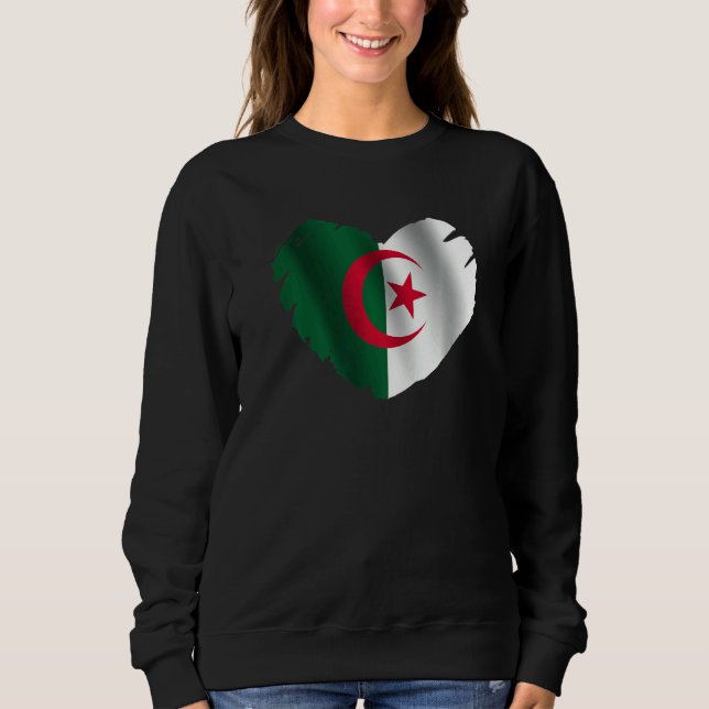Algeria Flag On Shape Of Heart Algerian Algeria Sweatshirt (Vorderseite)
