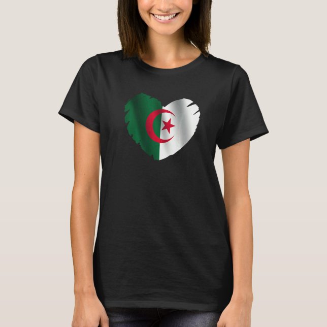 Algeria Flag On Shape Of Heart Algerian Algeria T-Shirt (Vorderseite)