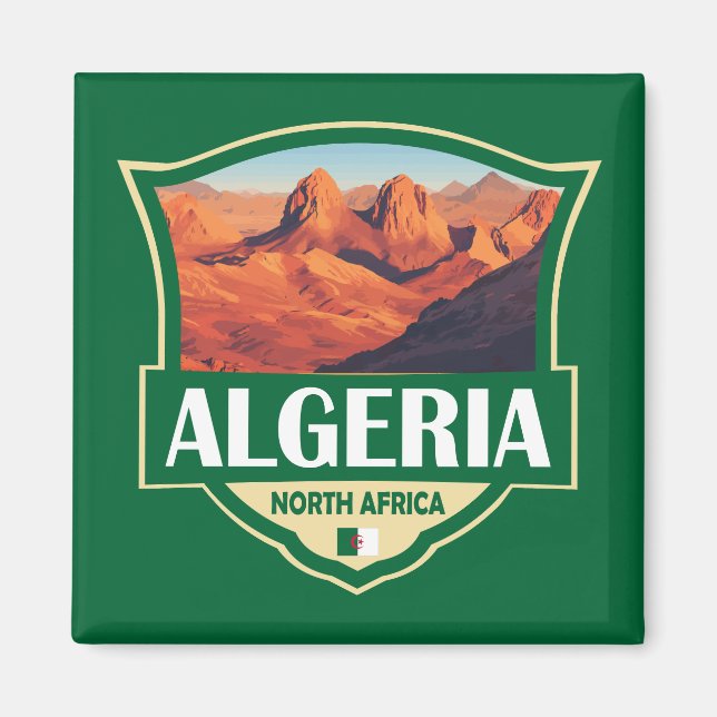 Algeria Illustration Retro Abzeichen Magnet (Vorne)