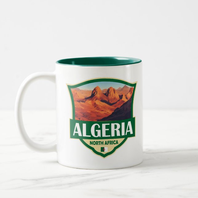 Algeria Illustration Retro Abzeichen Zweifarbige Tasse (Links)