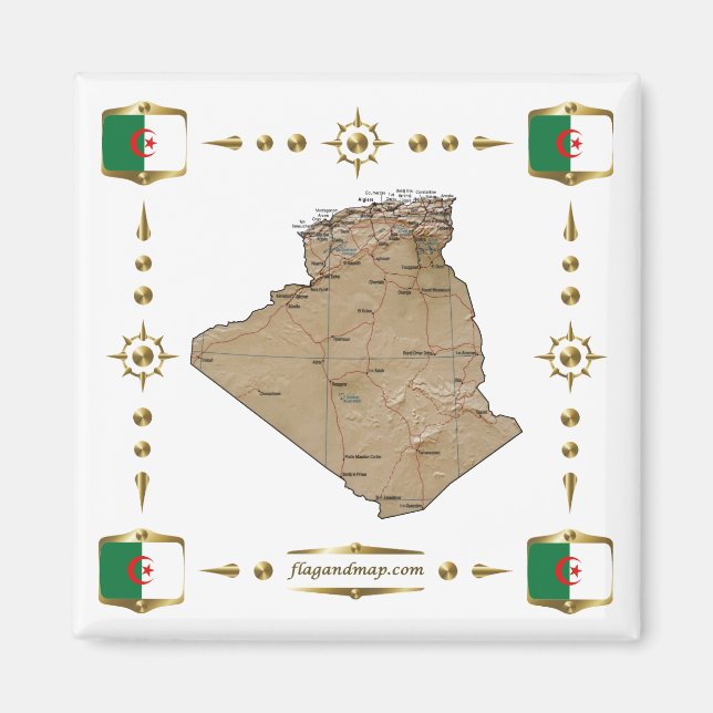 Algeria Map + Flags Magnet (Vorne)