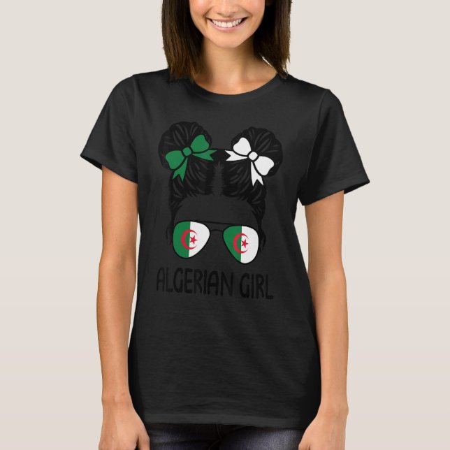 Algerian Girl Messy Hair Algeria Pride Patriotic W T-Shirt (Vorderseite)