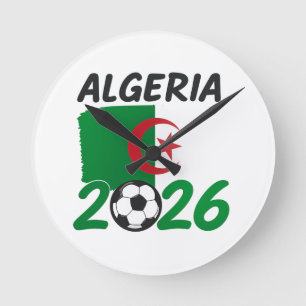 Algerien 2026 Fußballfan-Design mit Halbmond und S Runde Wanduhr