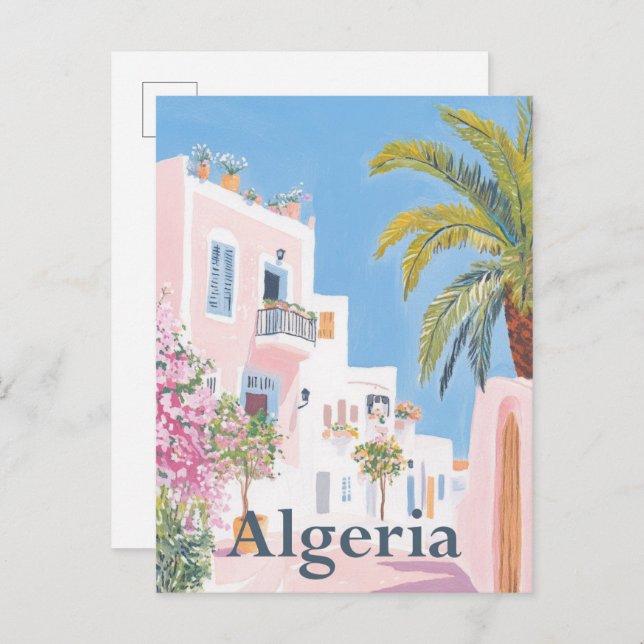 Algerien Aquarellmalerei Postkarte (Vorne/Hinten)