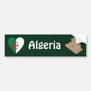 Algerien Flagge Herz + Karte Autoaufkleber