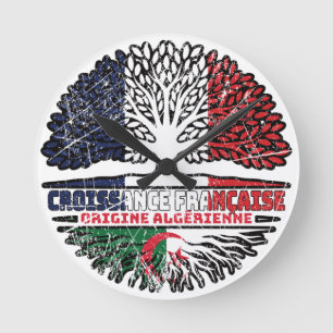 Algerien - Französisch-Französisch-Tree-Roots-Flag Runde Wanduhr