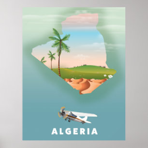 Algerien Illustriertes Reiseplakat drucken. Poster