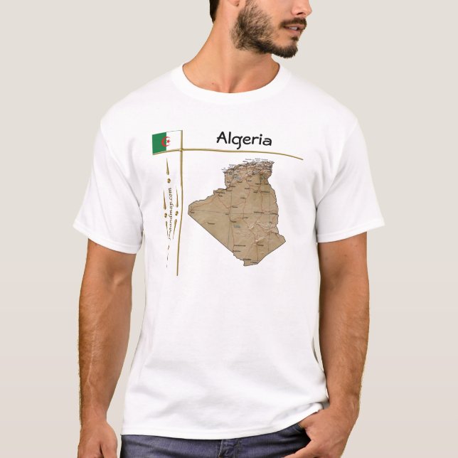 Algerien Karte + Flagge + T - Shirt (Vorderseite)