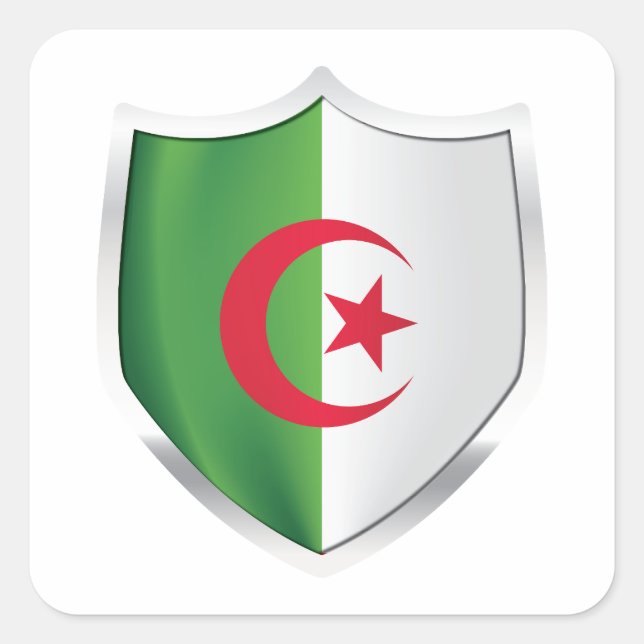 Algerien-Silberschildflagge Quadratischer Aufkleber (Vorderseite)