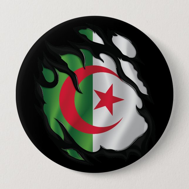 Algerien zerrissene Flagge Button (Vorderseite)