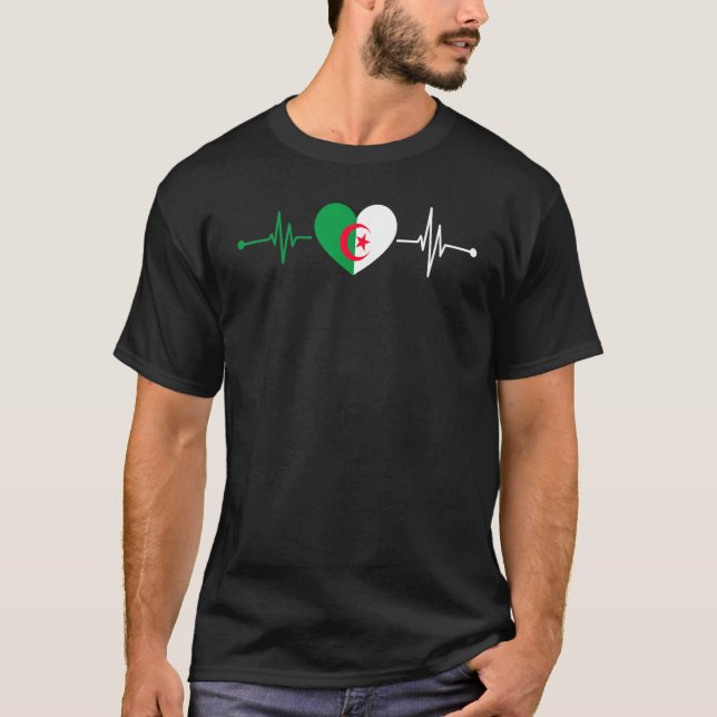 Algerischer Flaggenschlager Herzschlag Algerischer T-Shirt (Vorderseite)