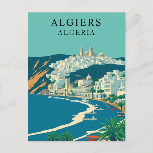 Algier, Algerien Vintage Reisen Kunst Postkarte (Vorderseite)