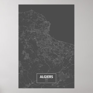 Algier, Algerien (weiß auf Schwarzem) Poster