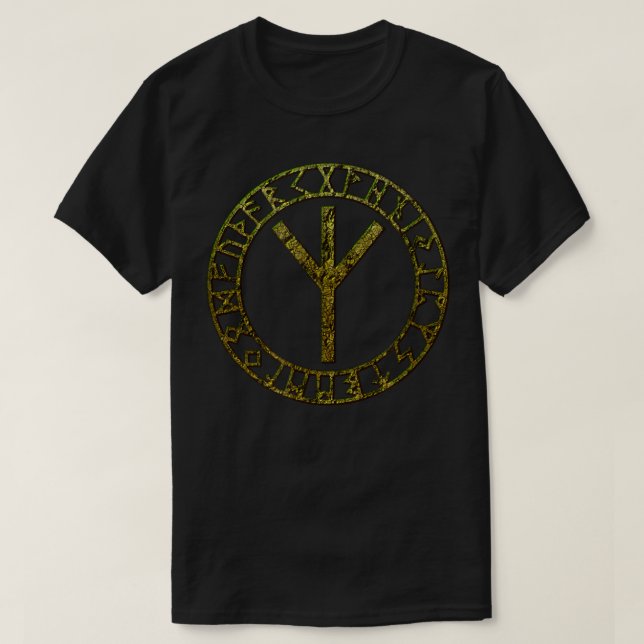 Algiz Vikings Runes Norse Elhaz Odin Thor Vegvisir T-Shirt (Design vorne)