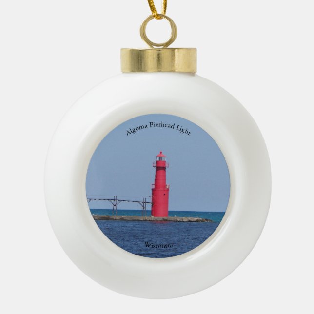 Algoma Pierhead Light-Ornament Keramik Kugel-Ornament (Vorderseite)