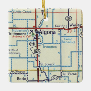Algona IA Vintage Karte Keramikornament