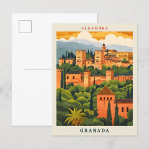 Alhambra Granada Spanien Elegante Vintage Reise Postkarte