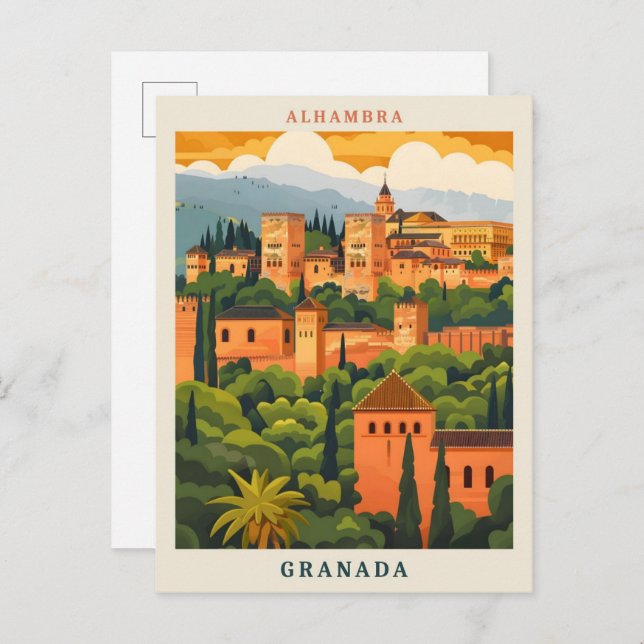 Alhambra Granada Spanien Elegantes Ambiente Postkarte (Vorne/Hinten)