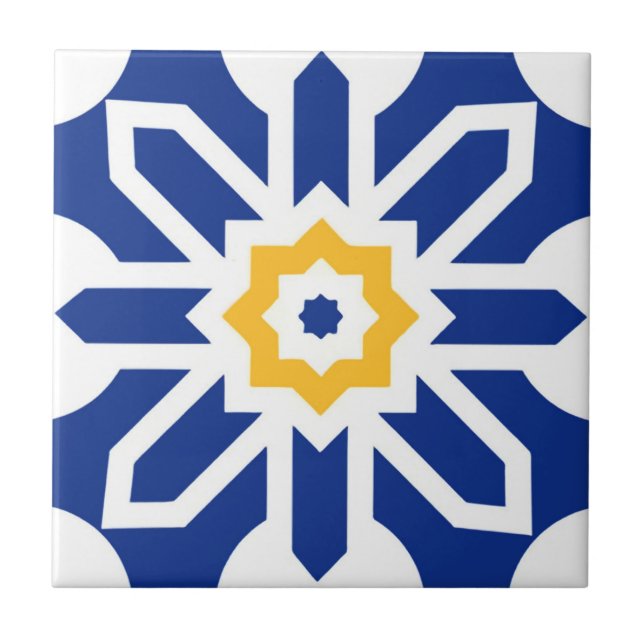 Alhambra-Kacheln Blau-orange-Blume Fliese (Vorderseite)