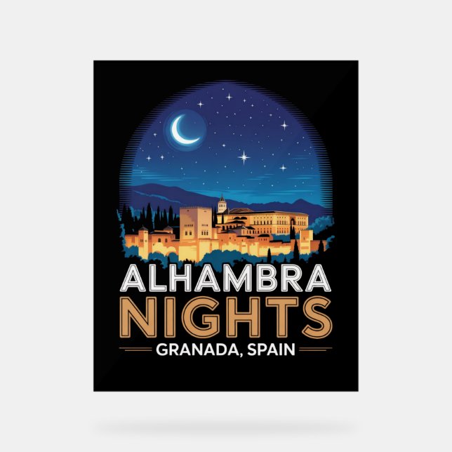 Alhambra Nights - Granada Spanien Reisen Kunst, Di Acrylschild (Vorderseite)