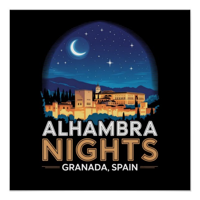 Alhambra Nights - Granada Spanien Reisen Kunst, Di Poster (Vorderseite)