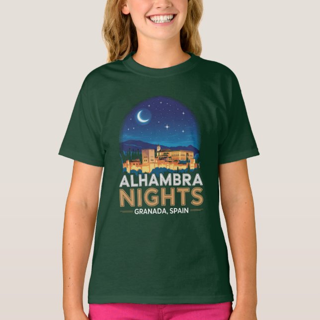 Alhambra Nights - Granada Spanien Reisen Kunst, Di T-Shirt (Vorderseite)